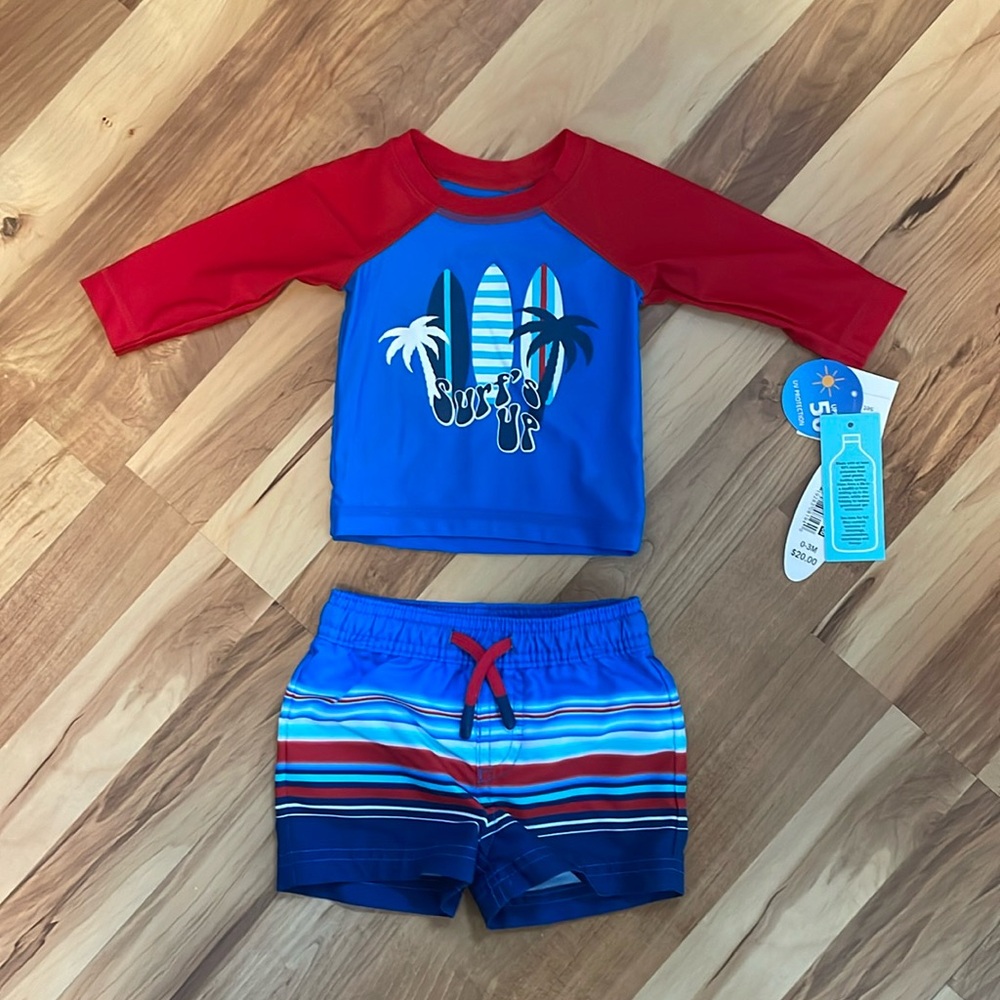 Wave Zone Surf’s Up Two Piece Rashguard Set - Size 0/3 Months
